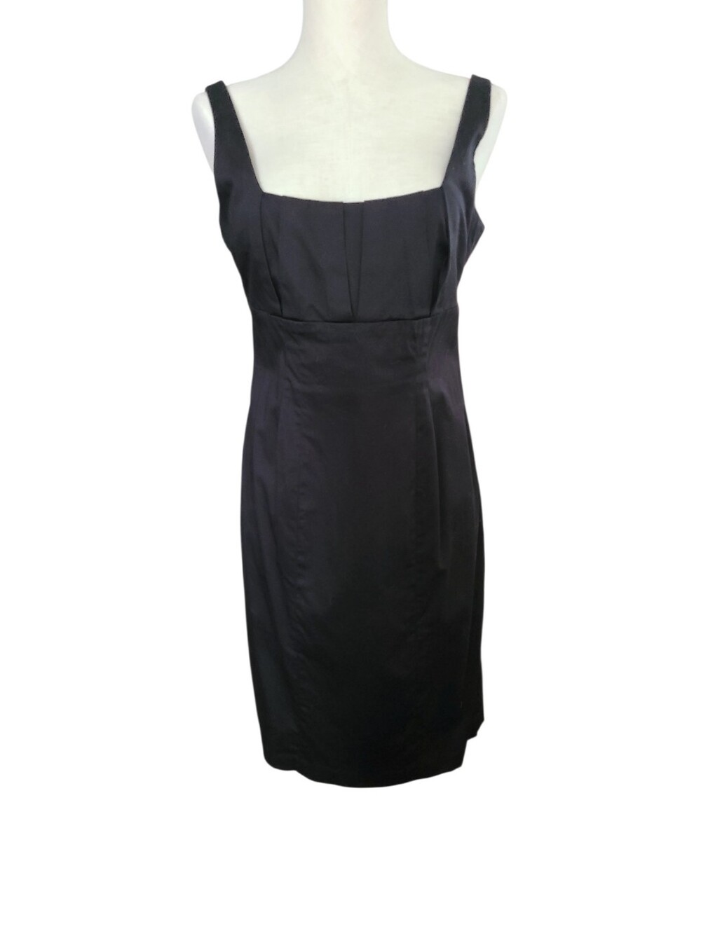 Calvin Klein Black Cotton Square-Neck Pleated Bust Sheath Dress